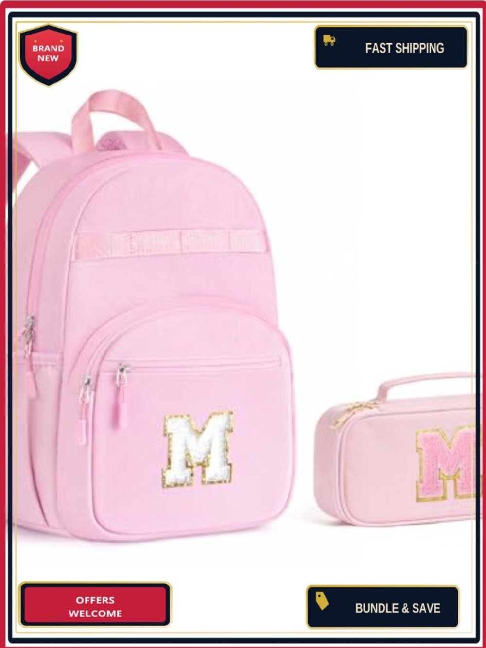 Kids' Initial Backpack for Girls Toddler School Pencil Box, Multi-Pocket